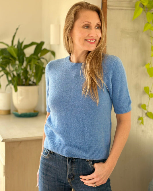 clothing Round Neck Short Sleeve Jumper - Cornflower Blue