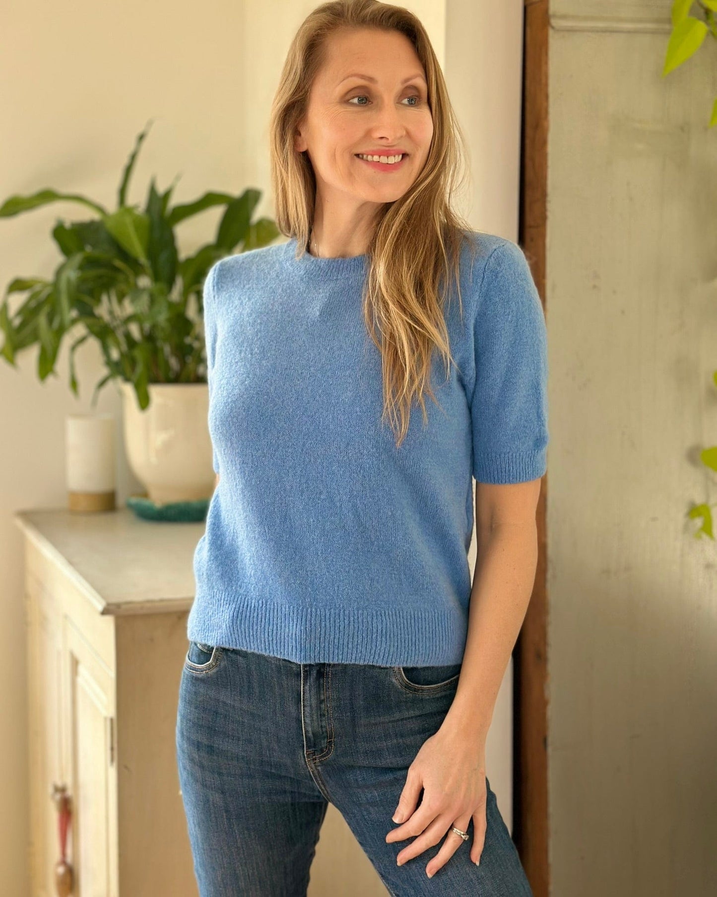 clothing Round Neck Short Sleeve Jumper - Cornflower Blue