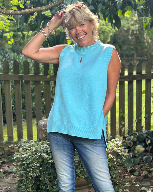 clothing Round Neck Sleeveless Jumper - Berilli Blue