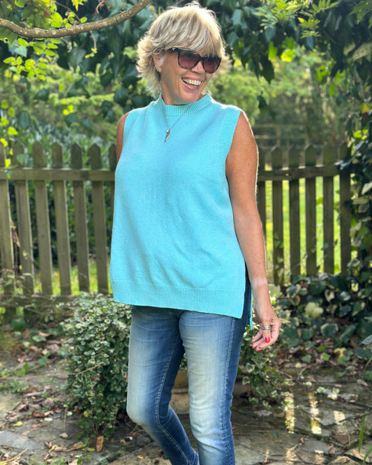 clothing Round Neck Sleeveless Jumper - Berilli Blue