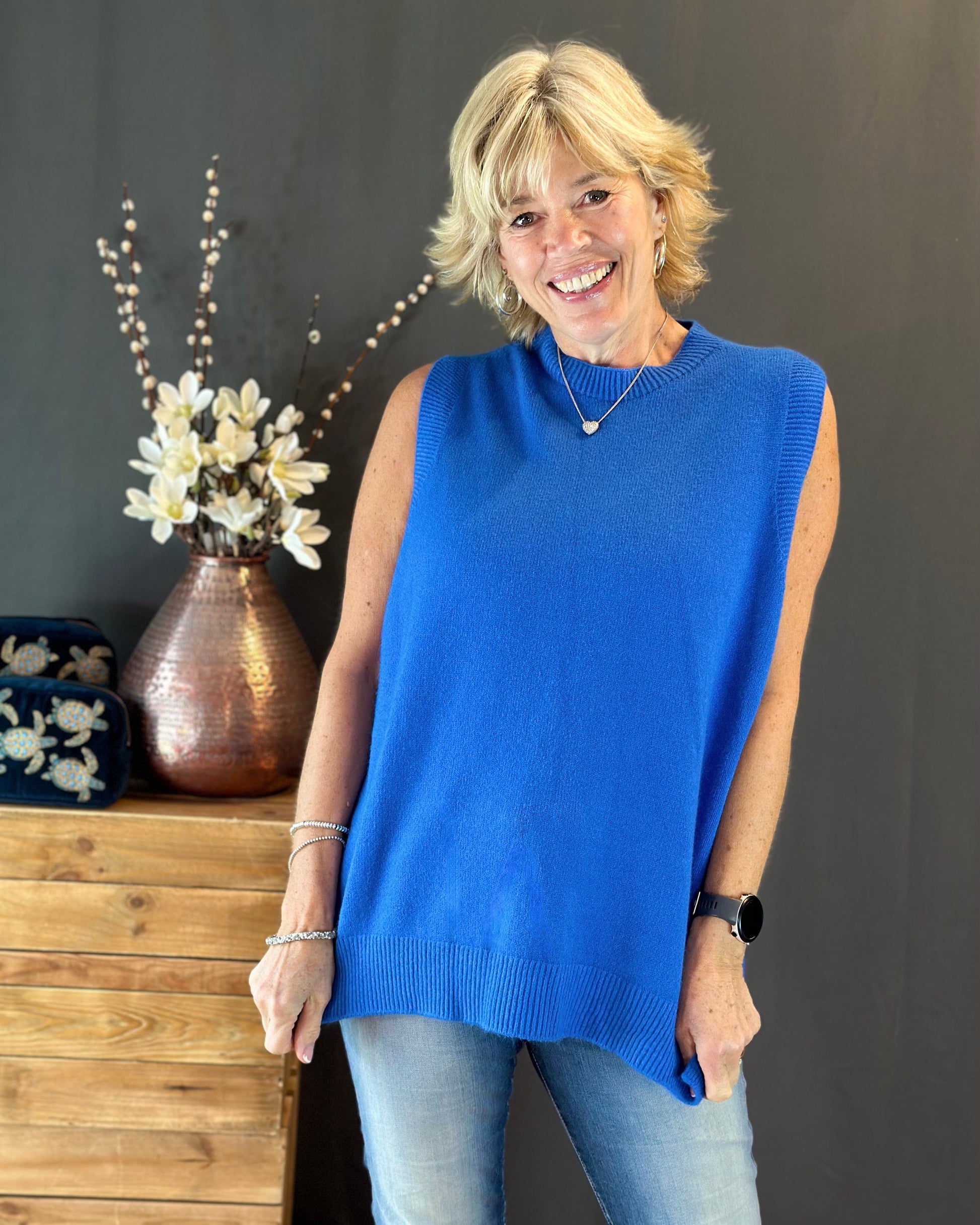 clothing Round Neck Sleeveless Jumper - Cobalt Blue