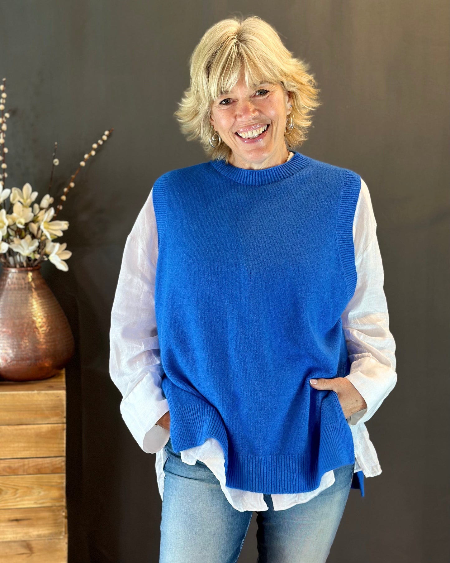 clothing Round Neck Sleeveless Jumper - Cobalt Blue