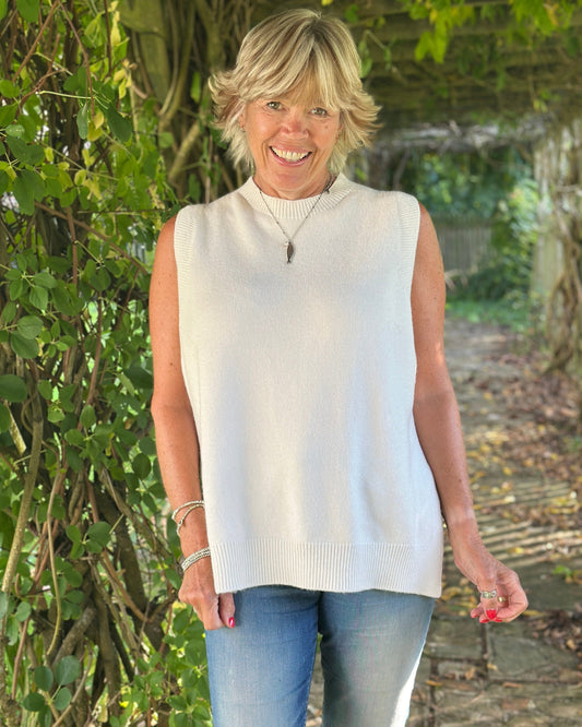 clothing Round Neck Sleeveless Jumper - Cream