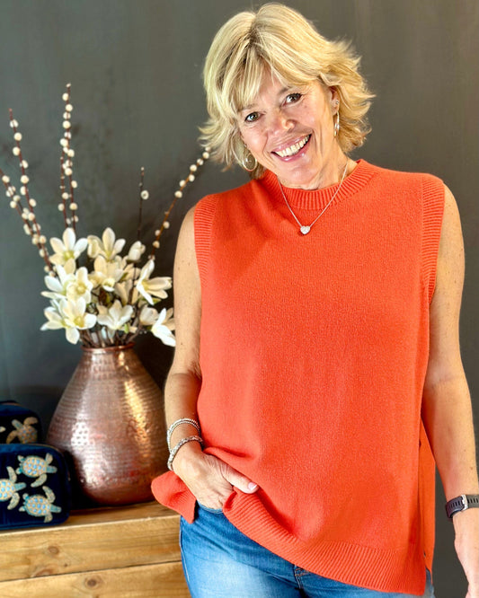 clothing Round Neck Sleeveless Jumper - Dark Orange