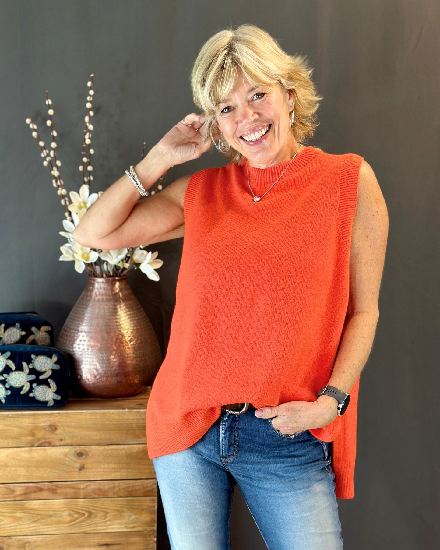 clothing Round Neck Sleeveless Jumper - Dark Orange
