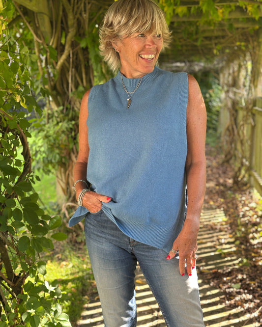 clothing Round Neck Sleeveless Jumper - Denim