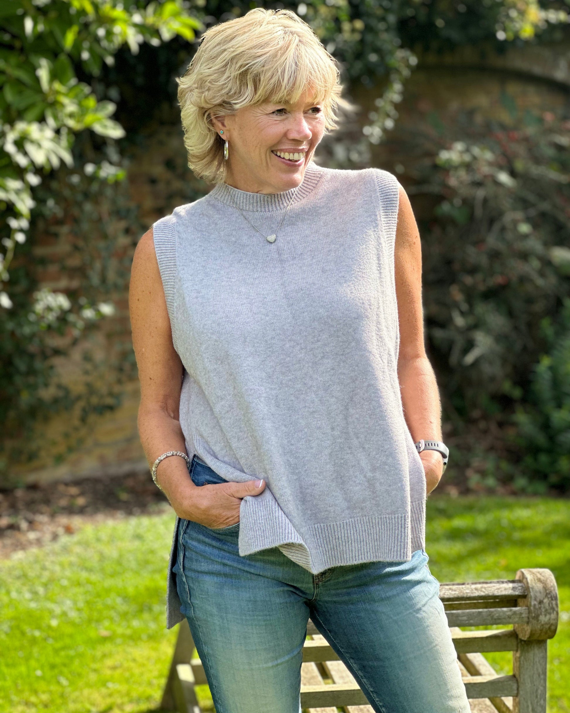 clothing Round Neck Sleeveless Jumper - Pale Grey