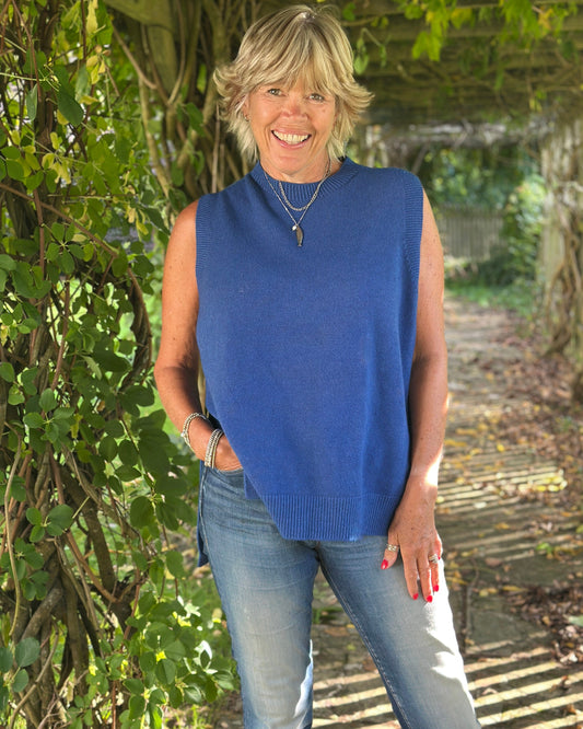 clothing Round Neck Sleeveless Jumper - Sapphire Blue
