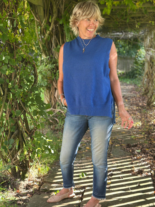 clothing Round Neck Sleeveless Jumper - Sapphire Blue