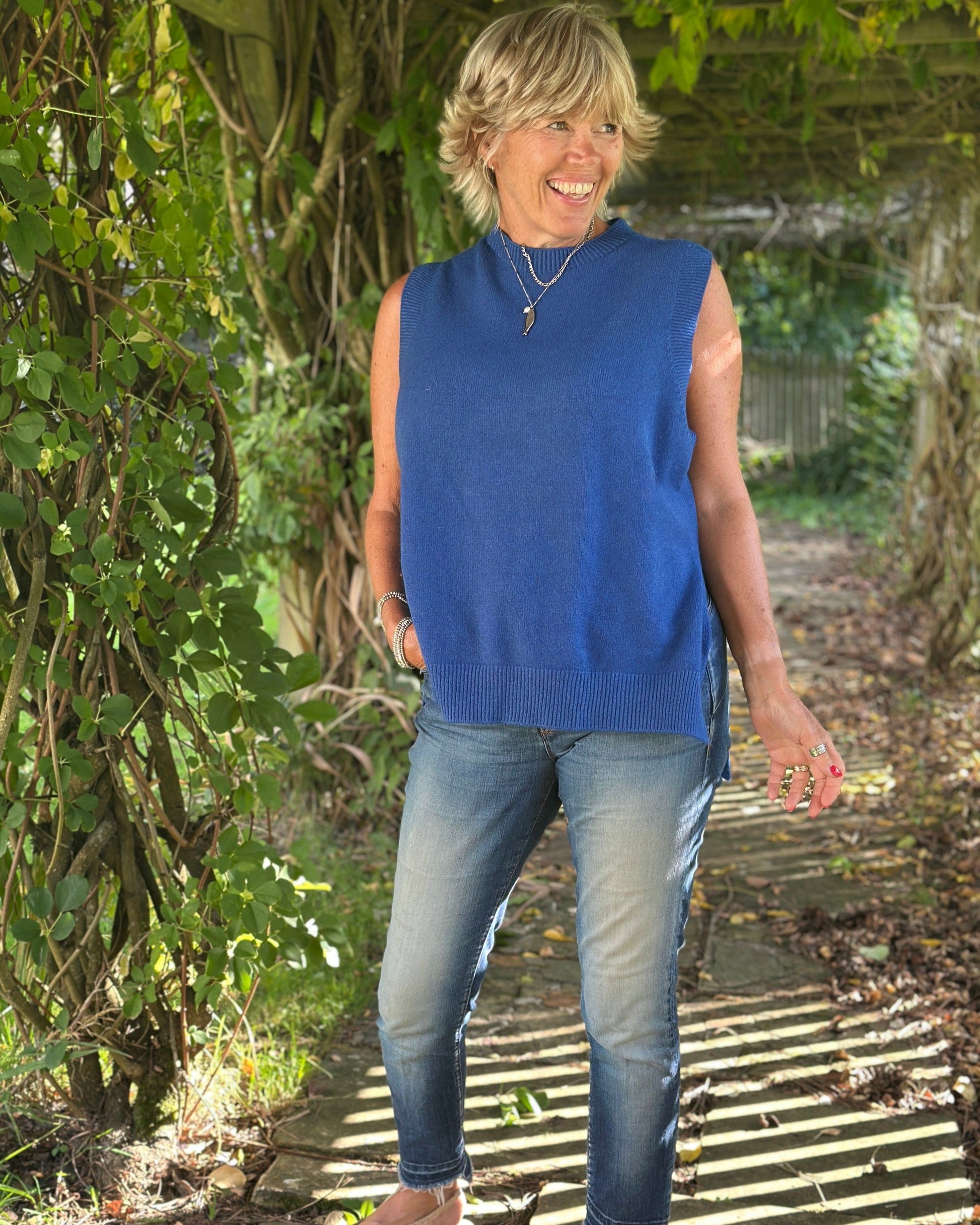 clothing Round Neck Sleeveless Jumper - Sapphire Blue