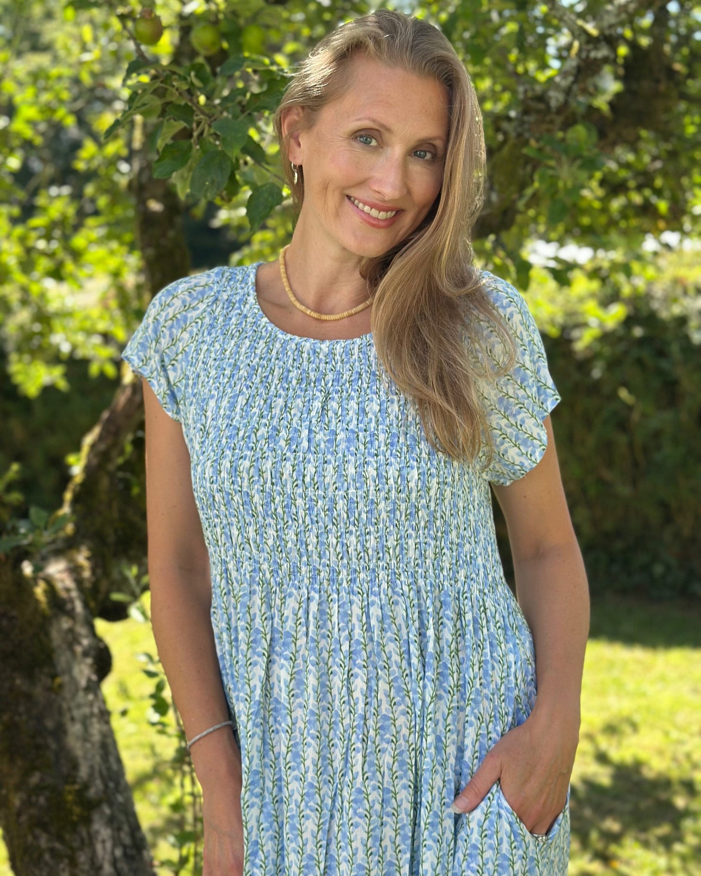 Clothing Ruched Bodice Floral Print Dress - Pale Blue