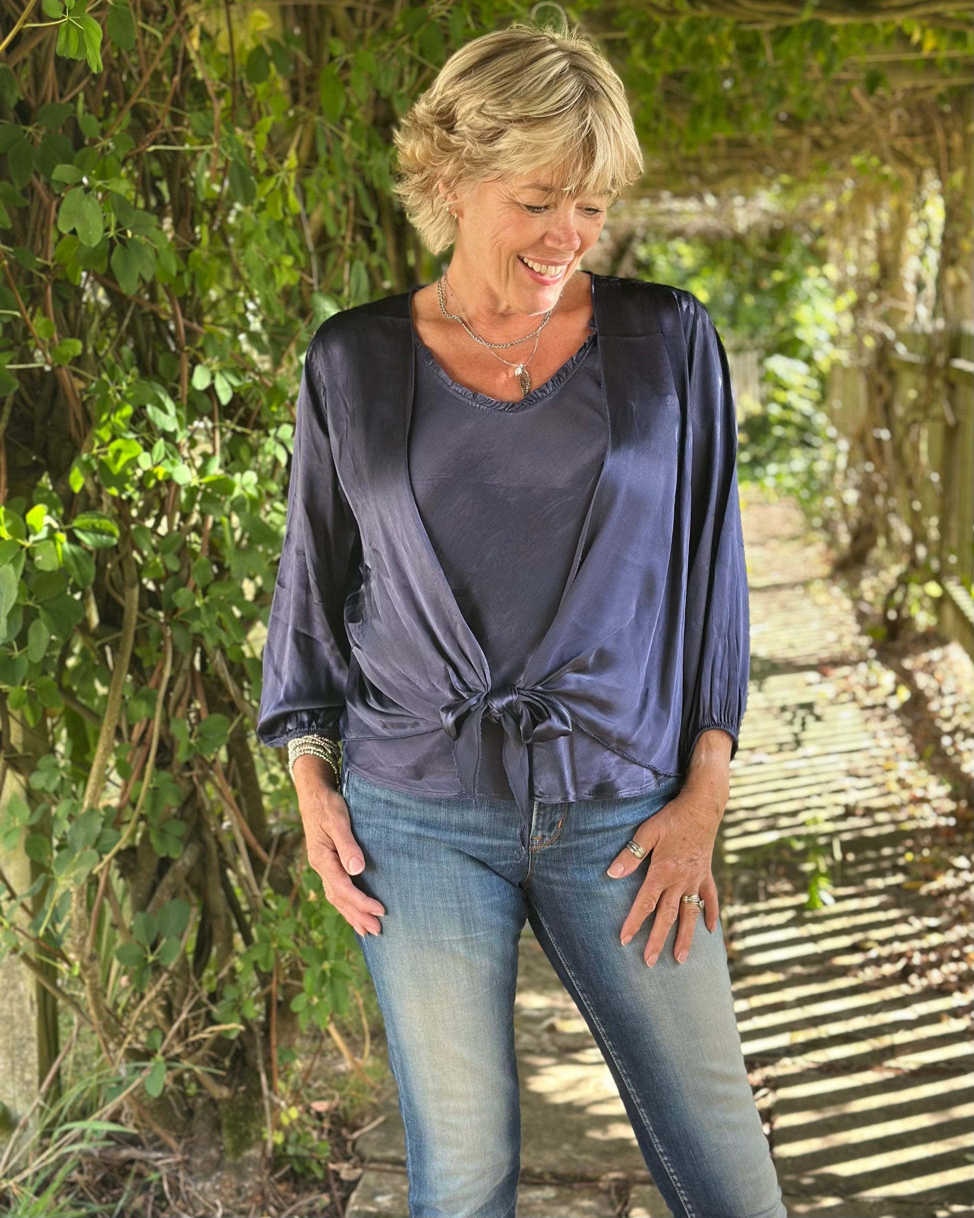 Clothing Satin Bolero Wrap - Navy