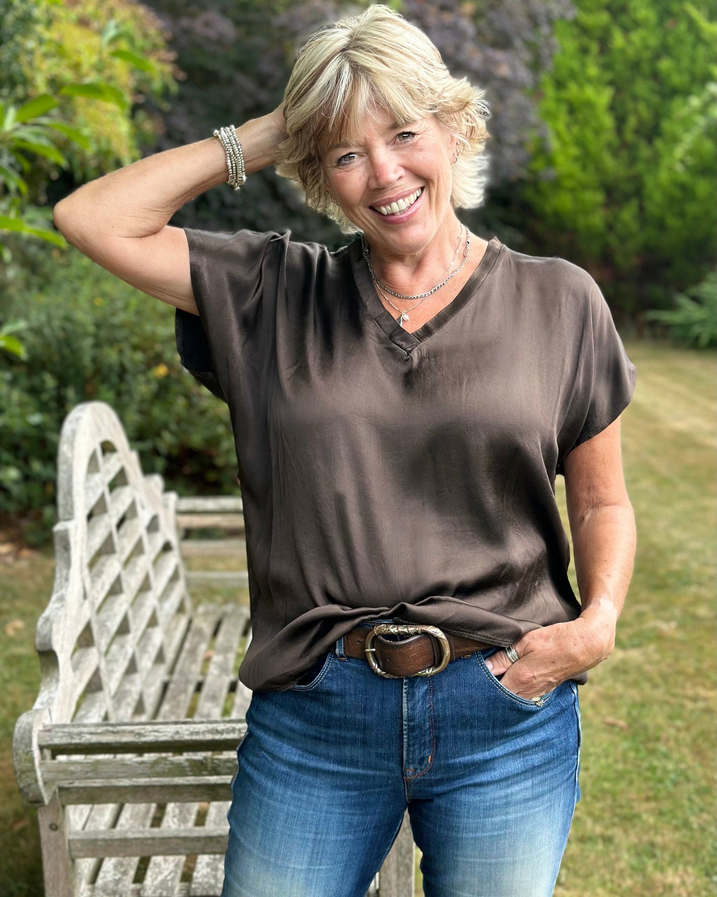 Clothing Satin Look T-Shirt - Chocolate
