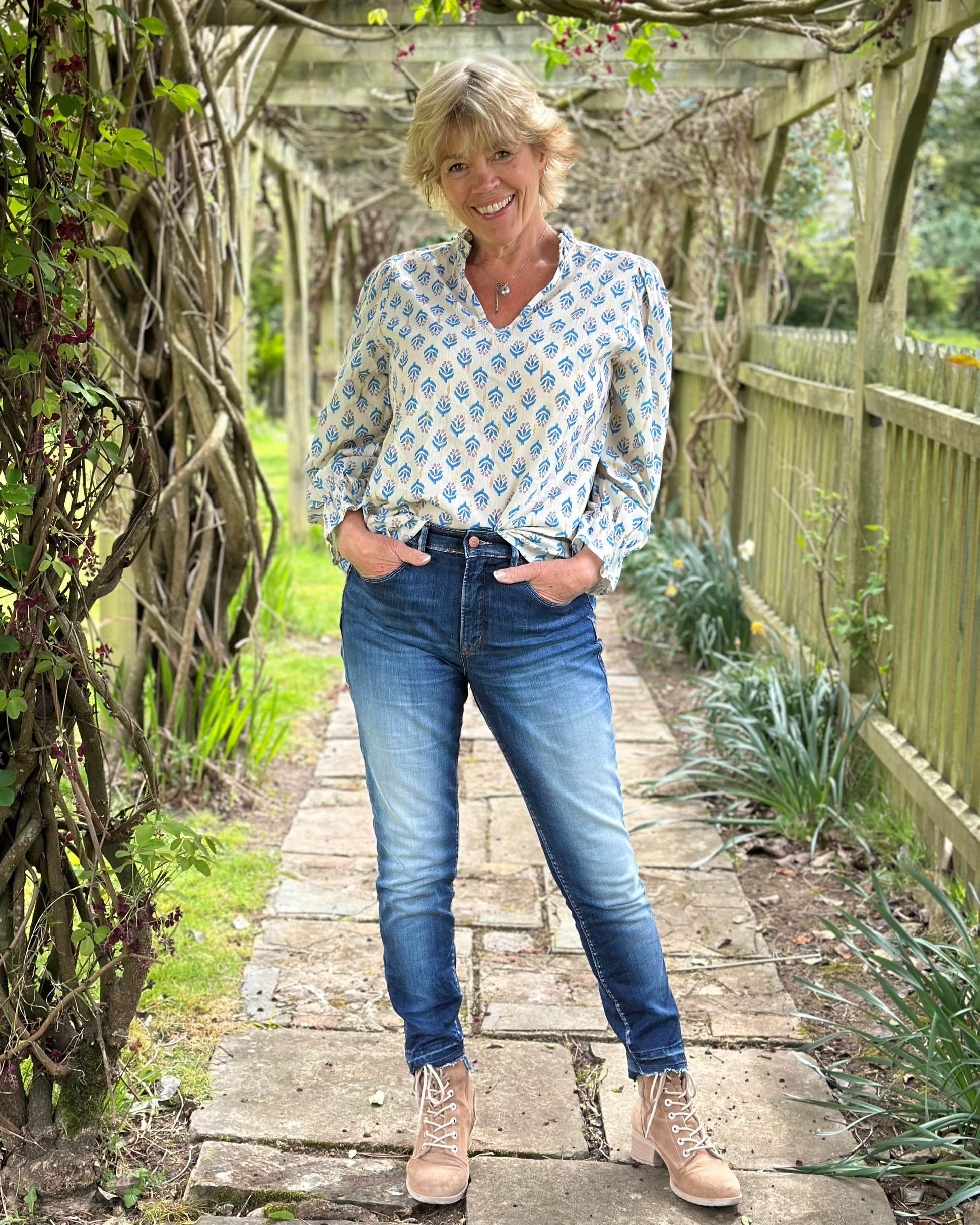 clothing Scarlett Print Cotton Blouse - Blue