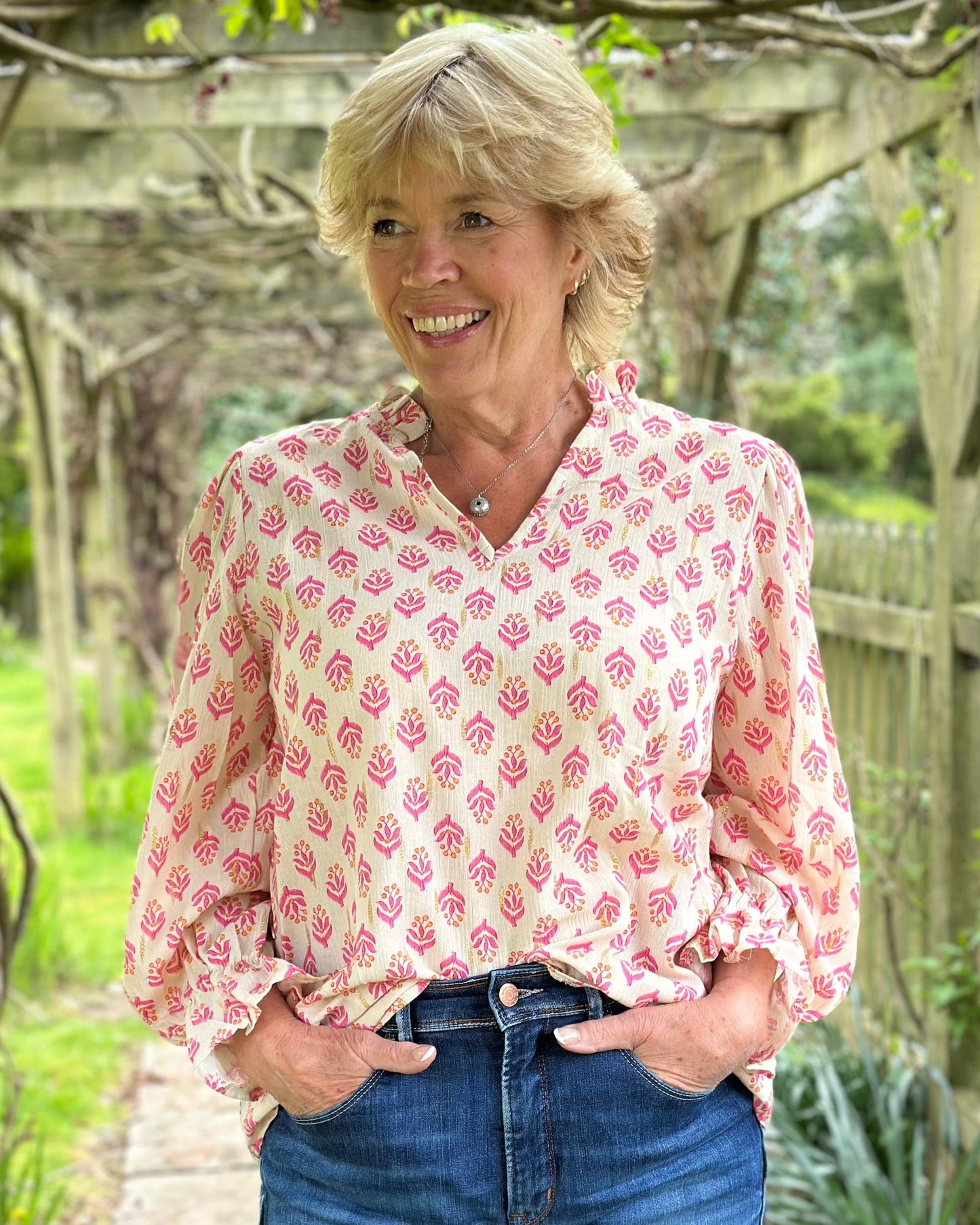 clothing Scarlett Print Cotton Blouse - Pink