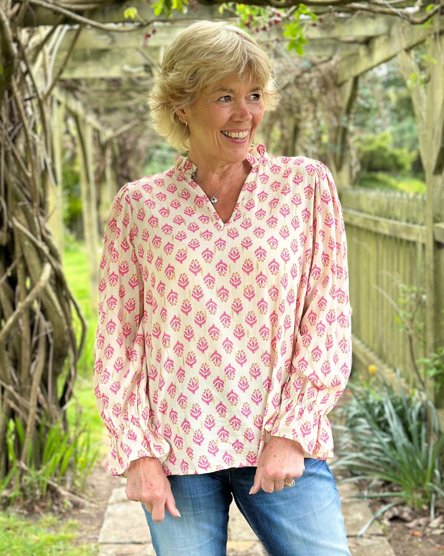clothing Scarlett Print Cotton Blouse - Pink