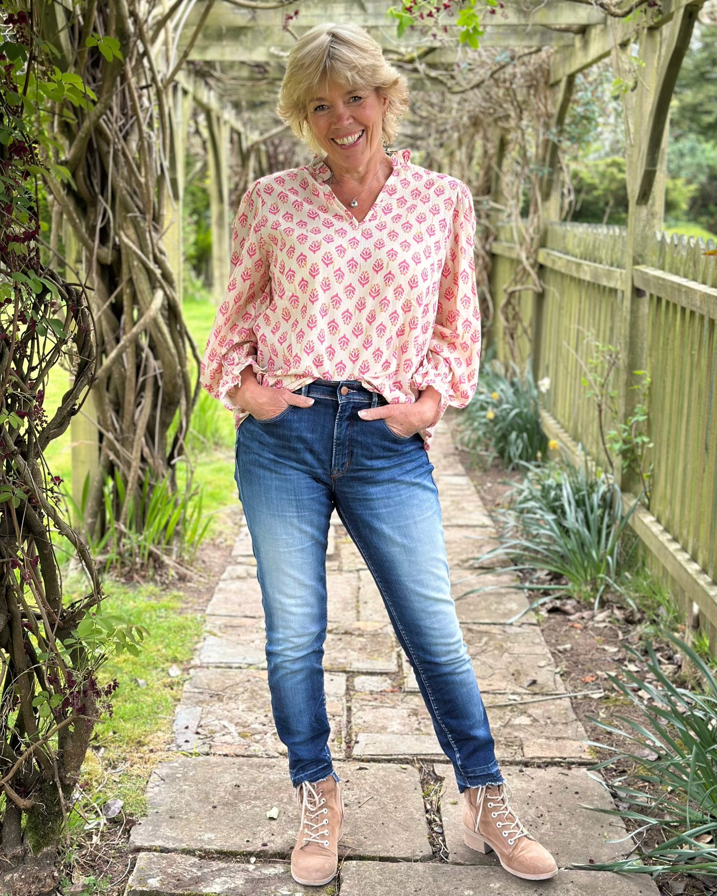 clothing Scarlett Print Cotton Blouse - Pink