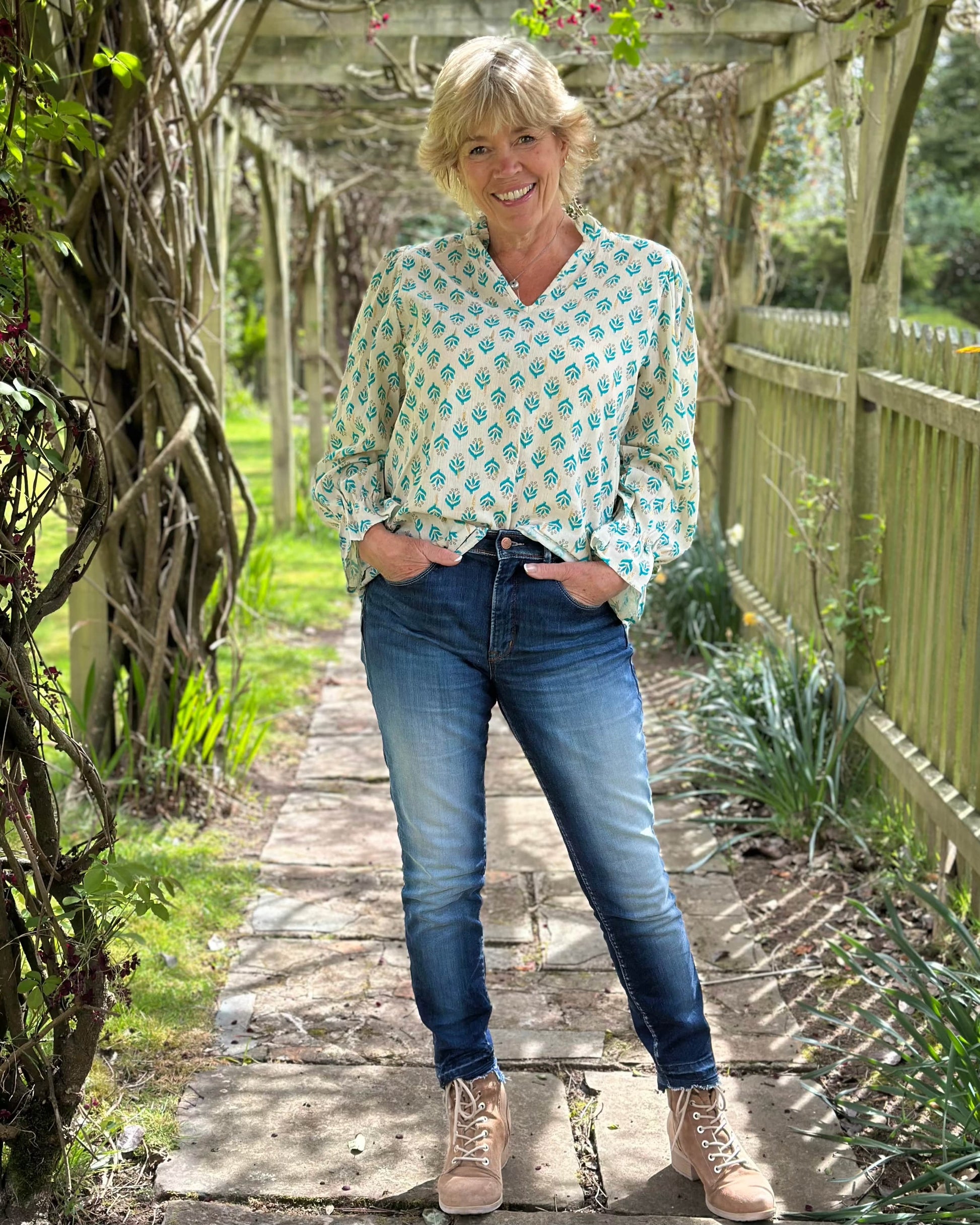 clothing Scarlett Print Cotton Blouse - Turquiose