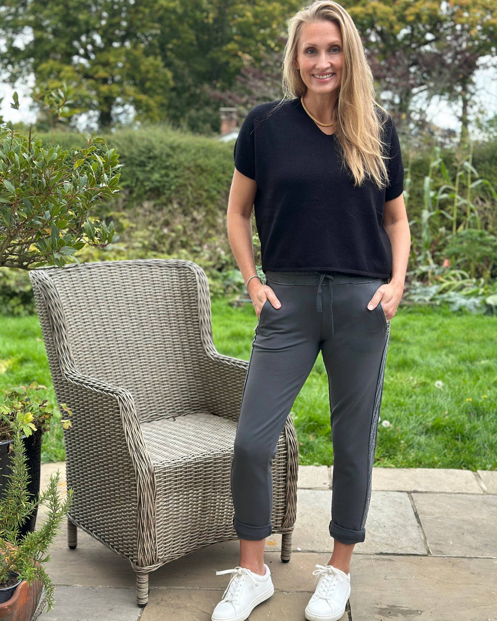 Clothing Sequin Stripe Cotton Joggers - Grey