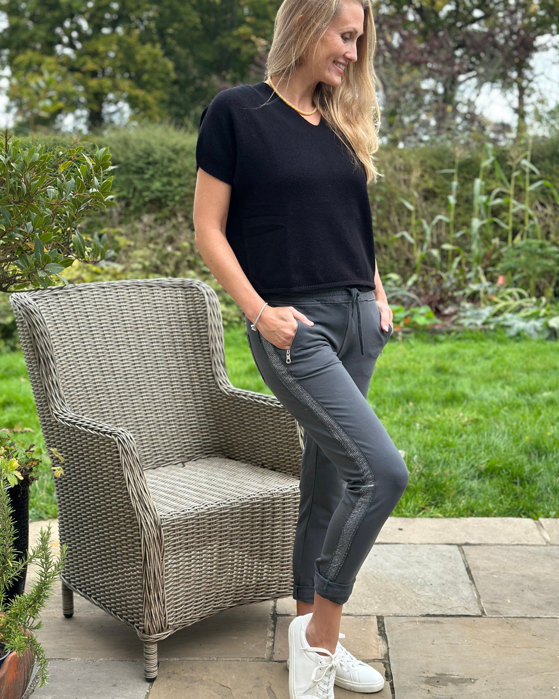 Clothing Sequin Stripe Cotton Joggers - Grey