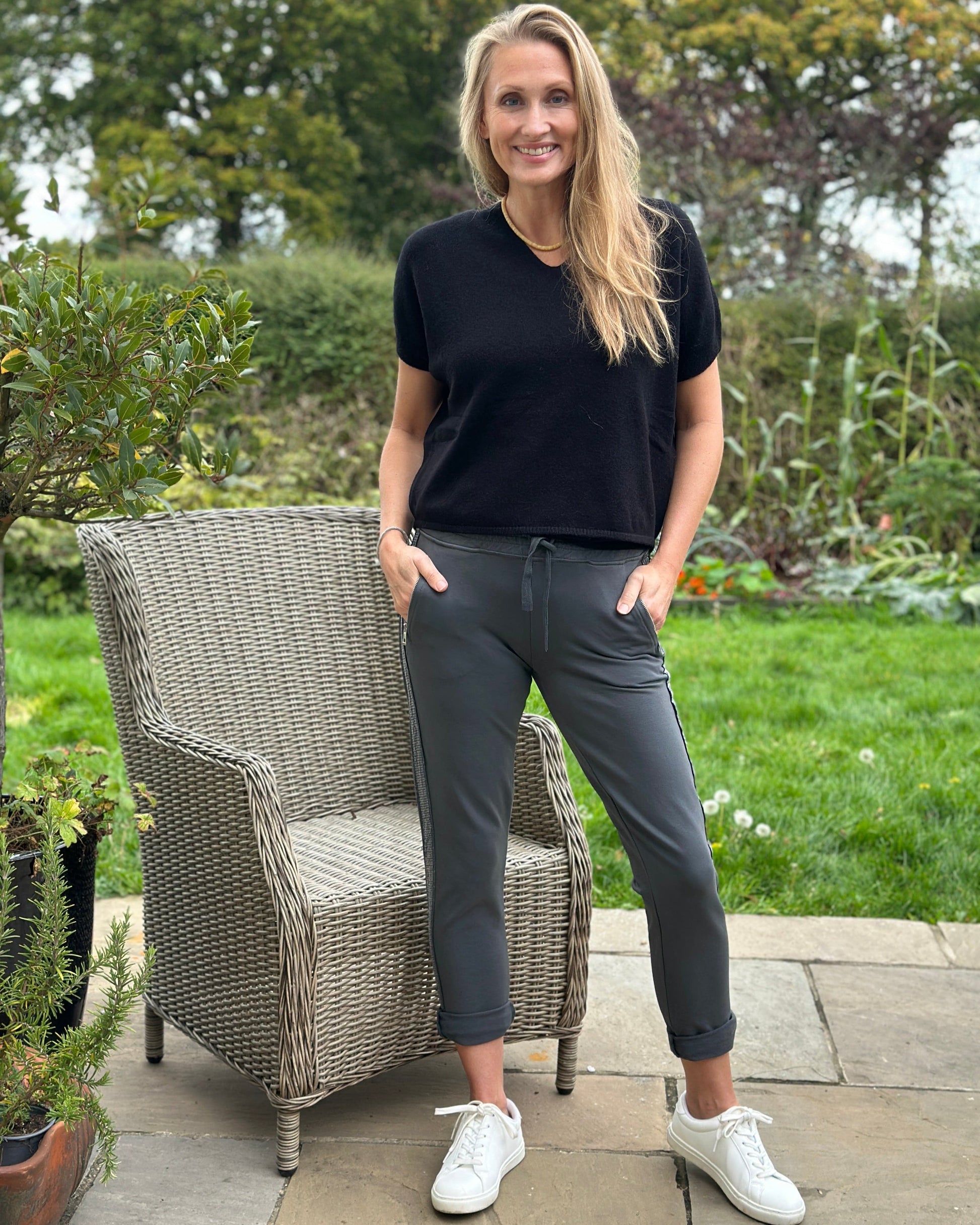 Clothing Sequin Stripe Cotton Joggers - Grey