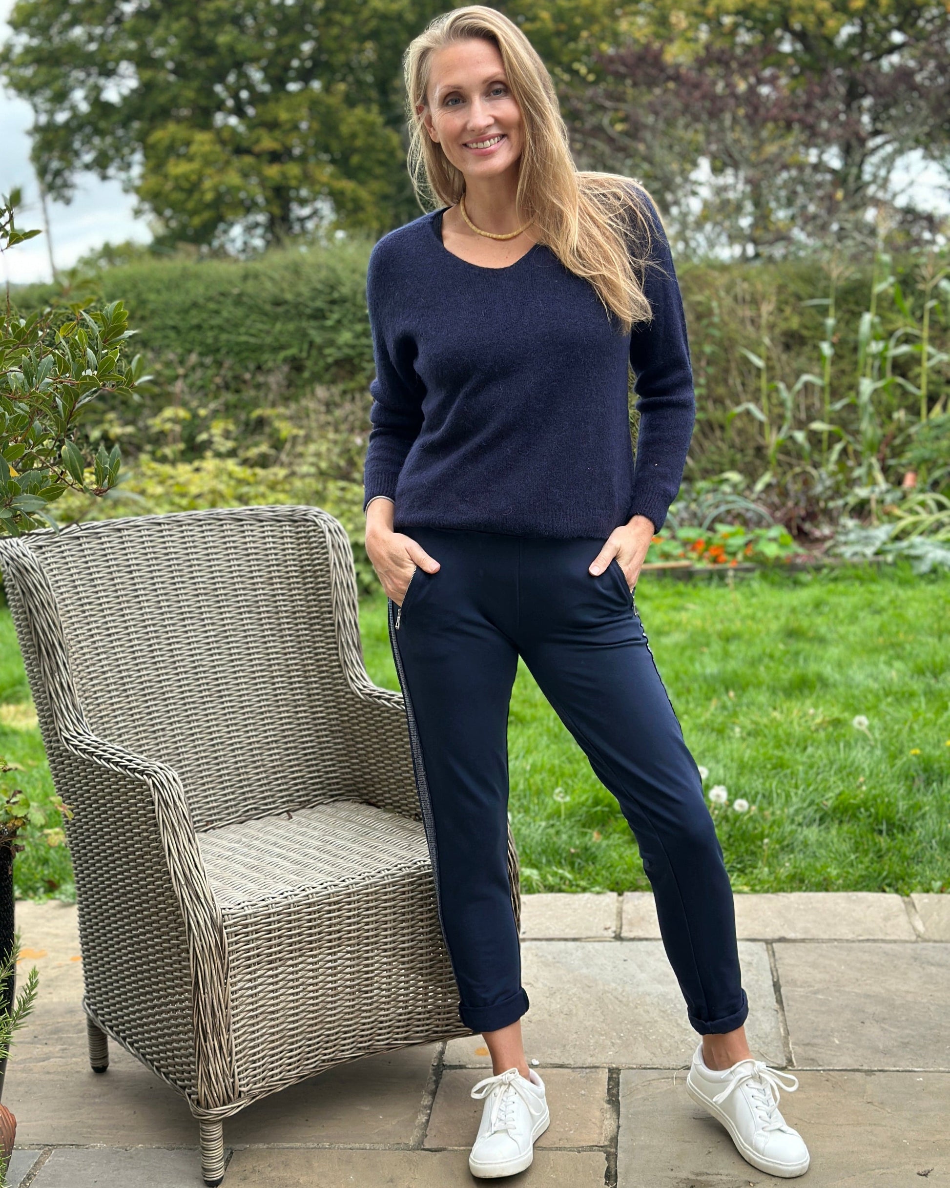 Clothing Sequin Stripe Cotton Joggers - Navy