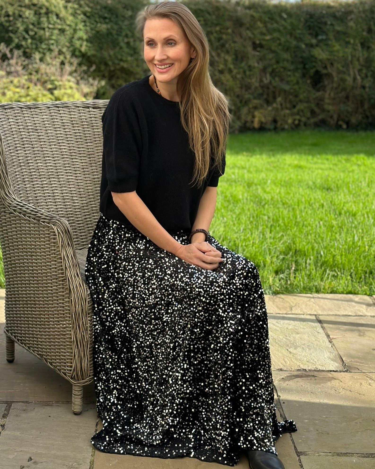 Clothing Sequin & Velvet Skirt - Black/Silver