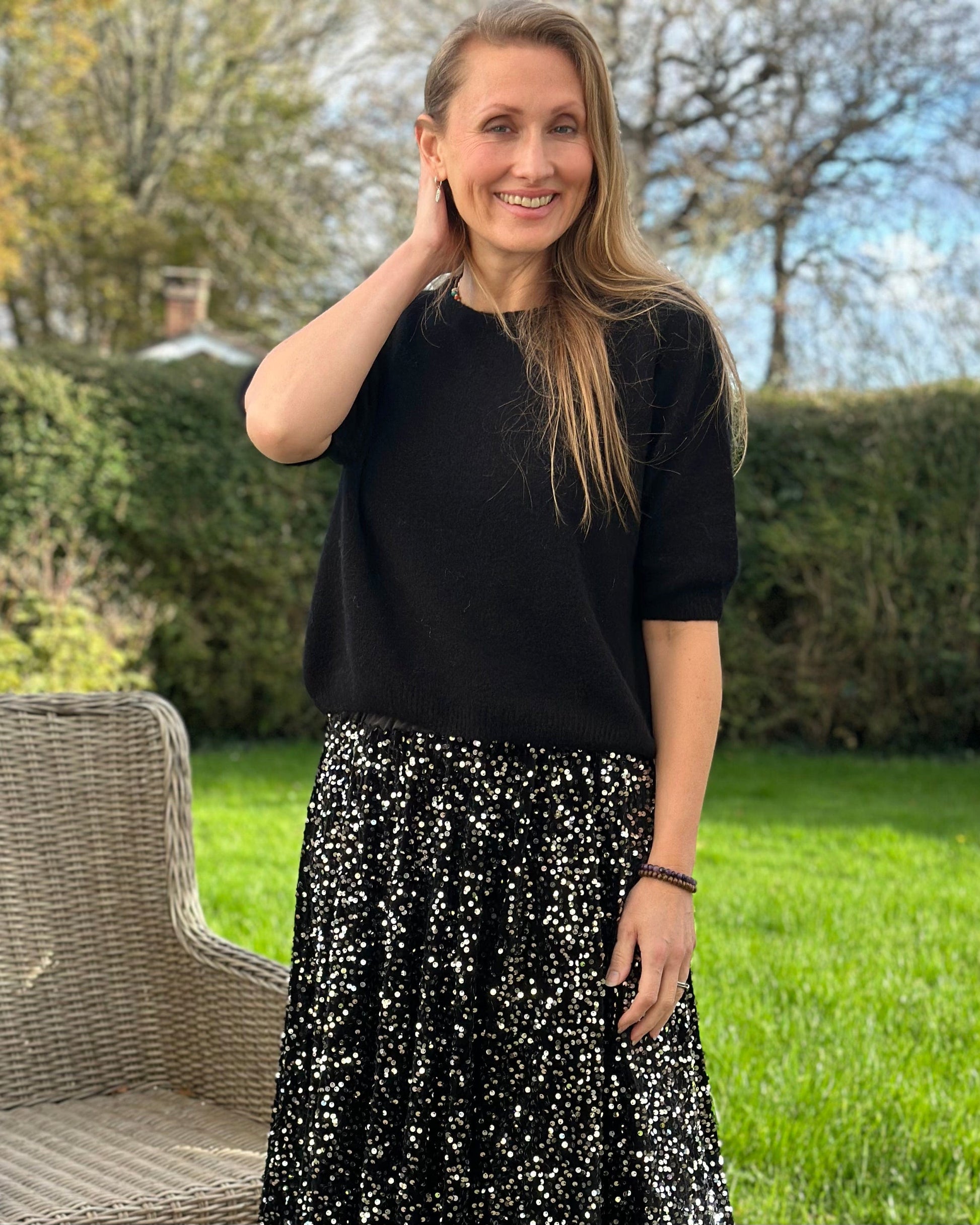 Clothing Sequin & Velvet Skirt - Black/Silver