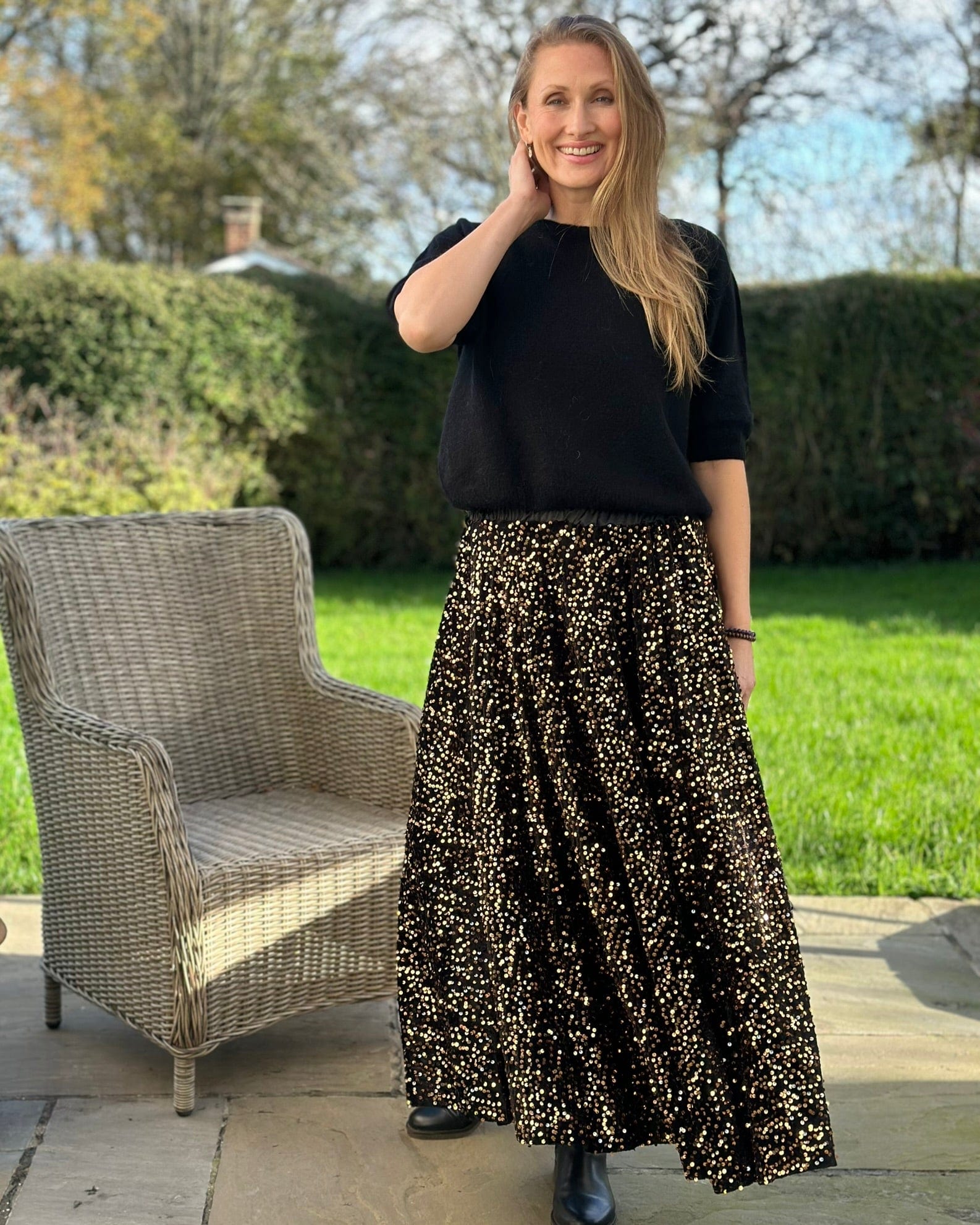 Clothing Sequin & Velvet Skirt - Chocolate Brown