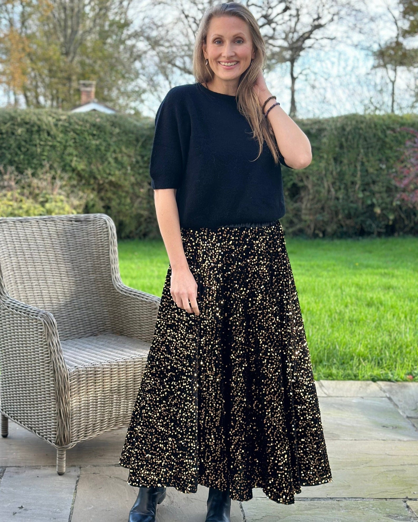 Clothing Sequin & Velvet Skirt - Chocolate Brown