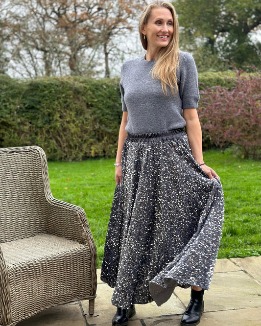 Clothing Sequin & Velvet Skirt - Grey