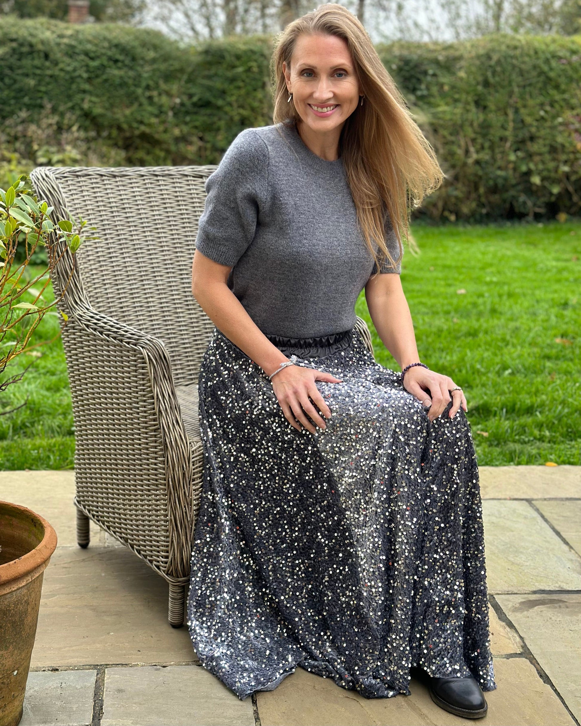 Clothing Sequin & Velvet Skirt - Grey