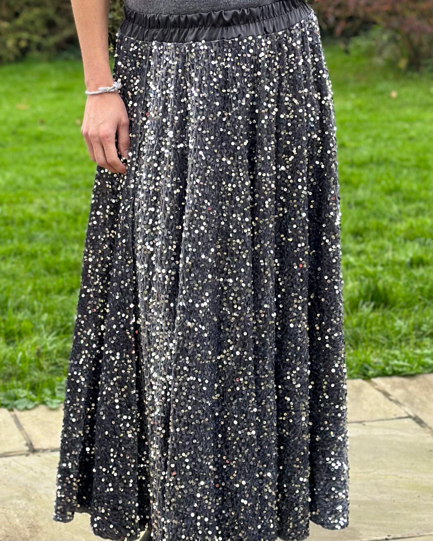 Clothing Sequin & Velvet Skirt - Grey