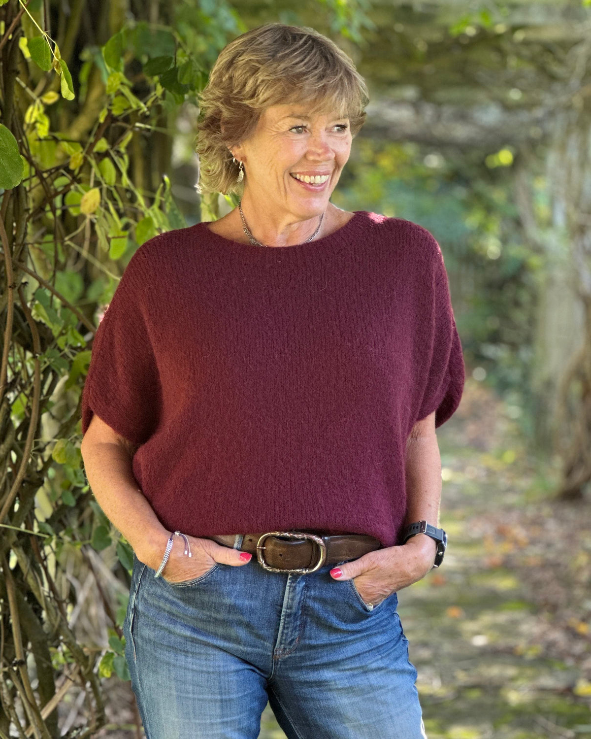 Clothing Short Batwing Sleeve Alpaca Mix Jumper - Burgundy