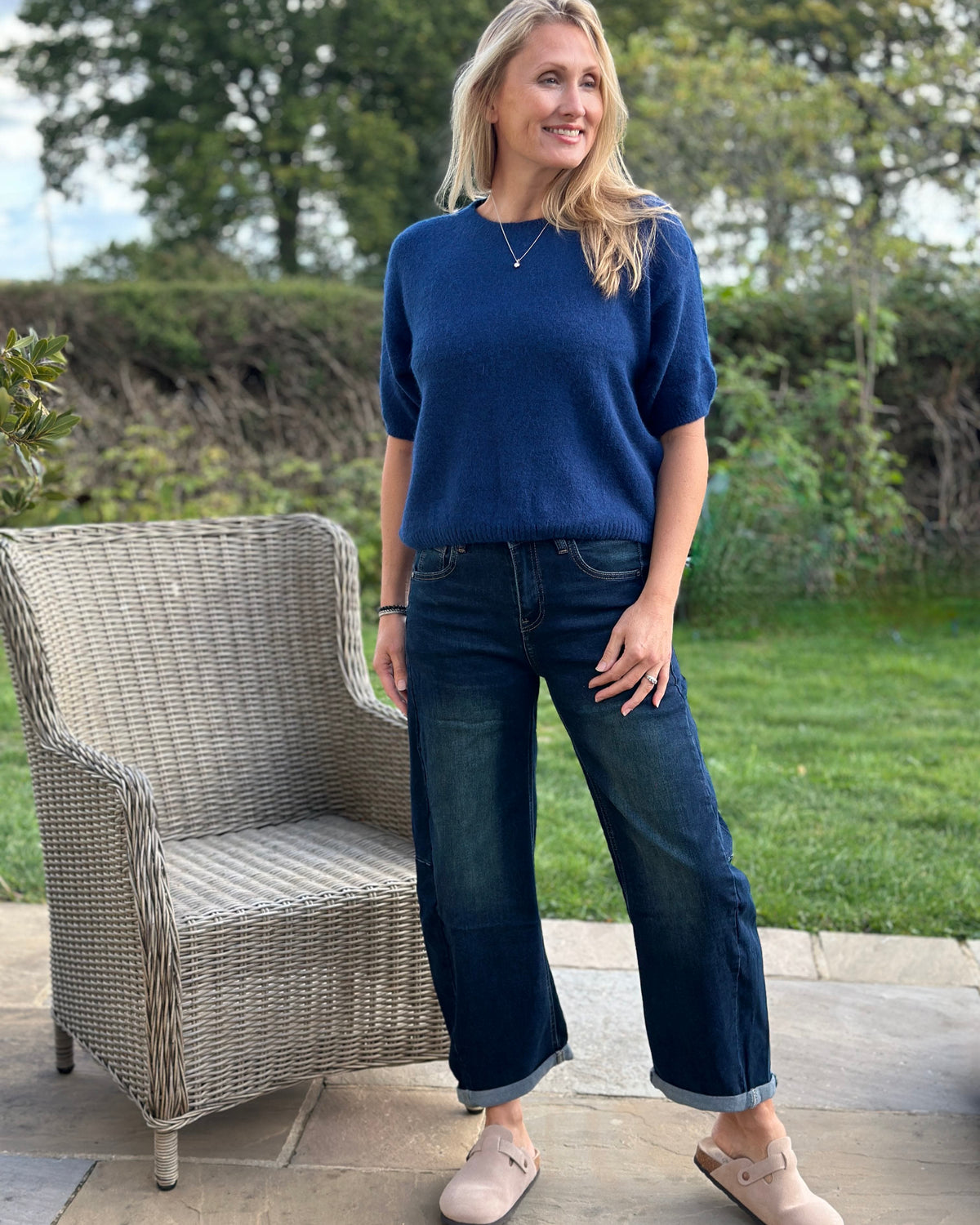 clothing Short Sleeve Alpaca Mix Jumper - Navy