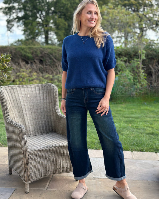 clothing Short Sleeve Alpaca Mix Jumper - Navy