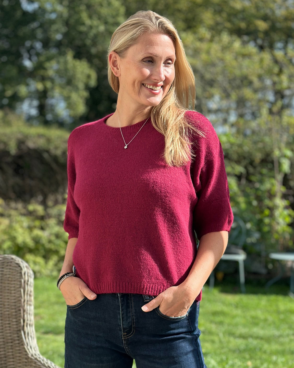 clothing Short Sleeve Alpaca Mix Jumper - Wine