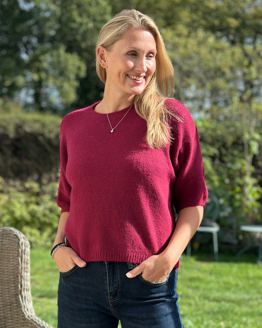 clothing Short Sleeve Alpaca Mix Jumper - Wine