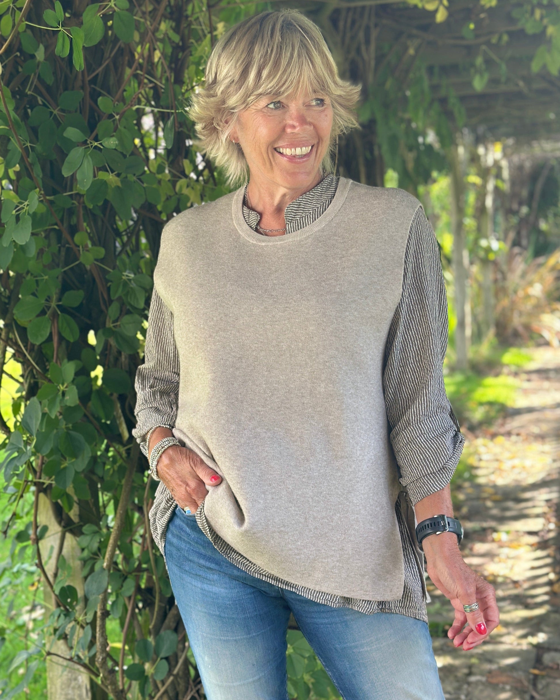 Clothing Side Tie Tank Top - Oatmeal