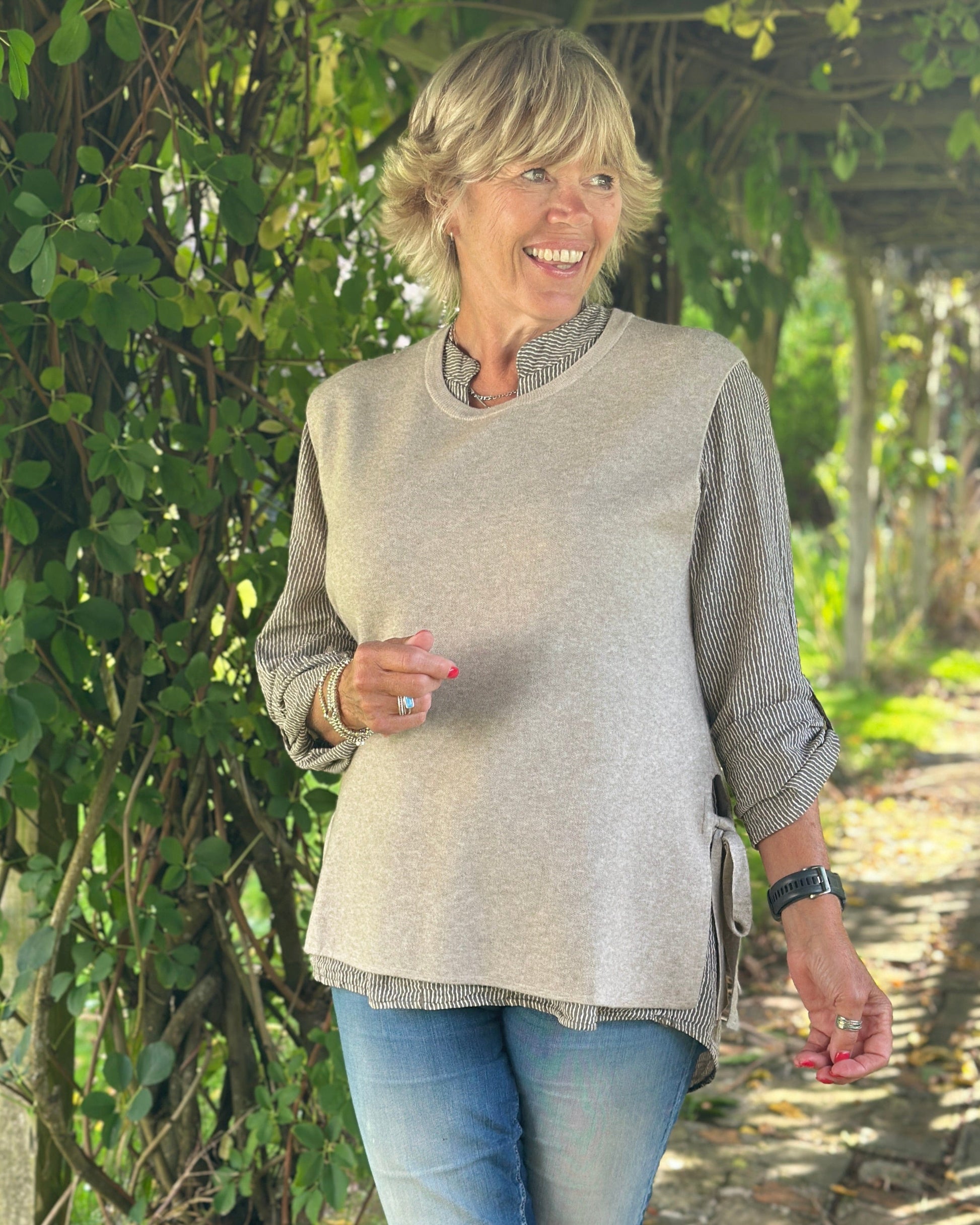 Clothing Side Tie Tank Top - Oatmeal