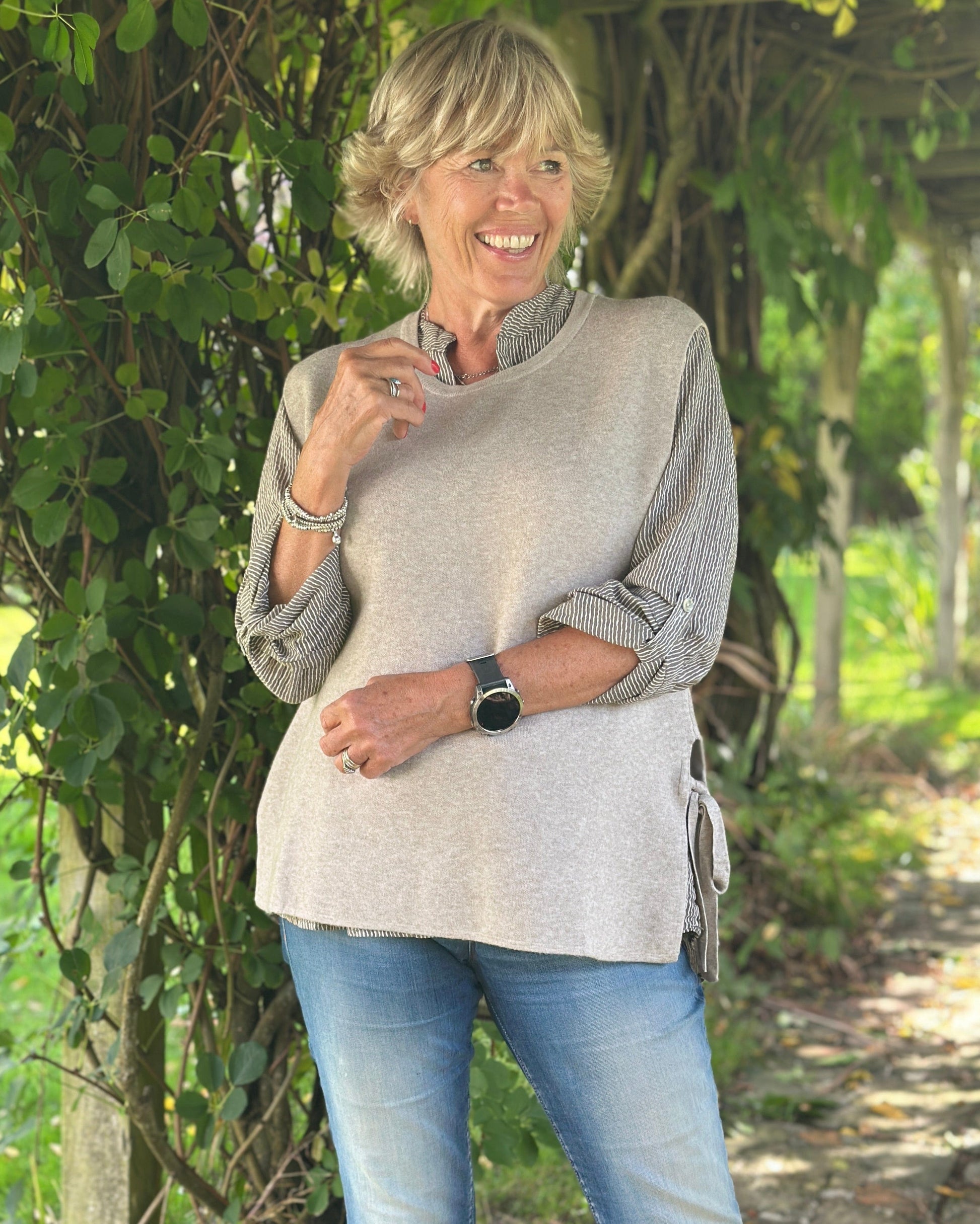 Clothing Side Tie Tank Top - Oatmeal