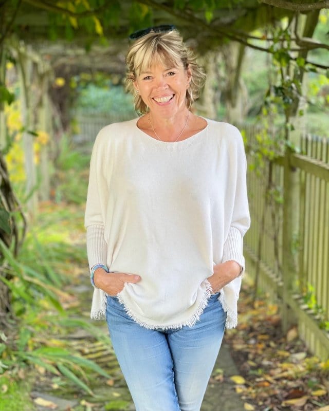 clothing Slash Neck Fringed Poncho Jumper - Cream