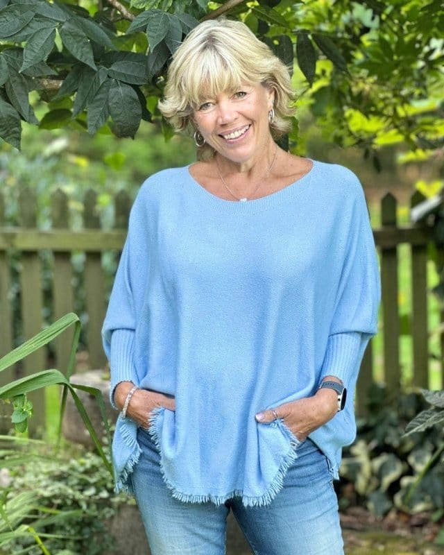 clothing Slash Neck Fringed Poncho Jumper - Pale Blue