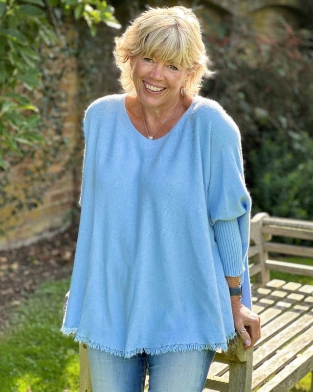 clothing Slash Neck Fringed Poncho Jumper - Pale Blue