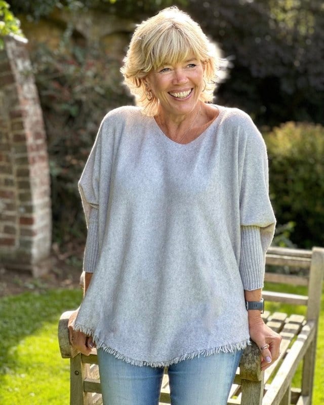 clothing Slash Neck Fringed Poncho Jumper - Pale Grey