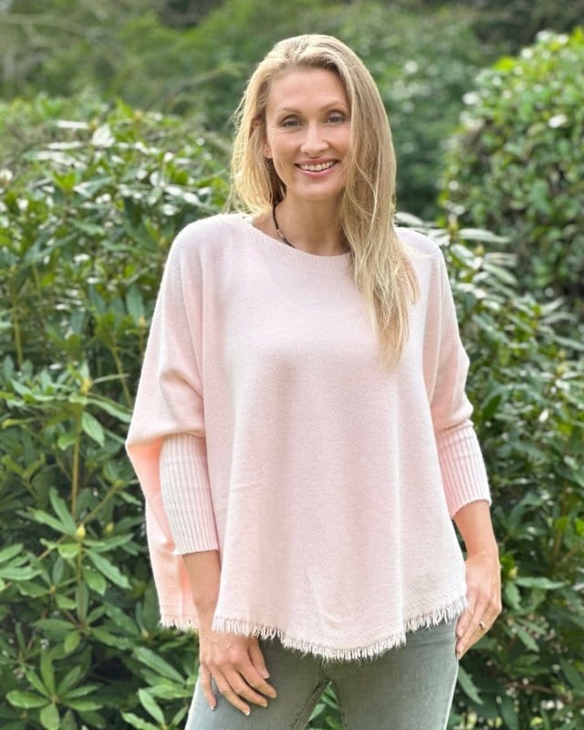 clothing Slash Neck Fringed Poncho Jumper - Pale Pink