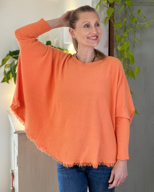 clothing Slash Neck Fringed Poncho Jumper - Soft Orange