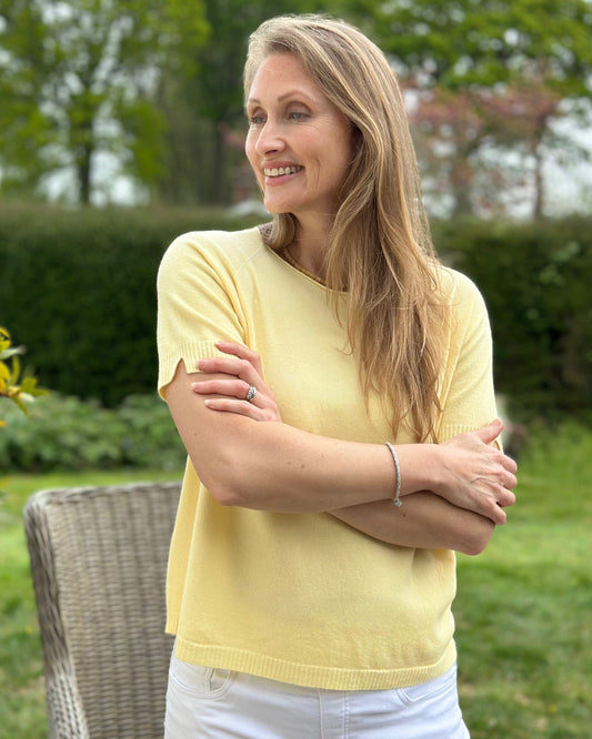 clothing Slash Neck Short Sleeve Jumper - Lemon