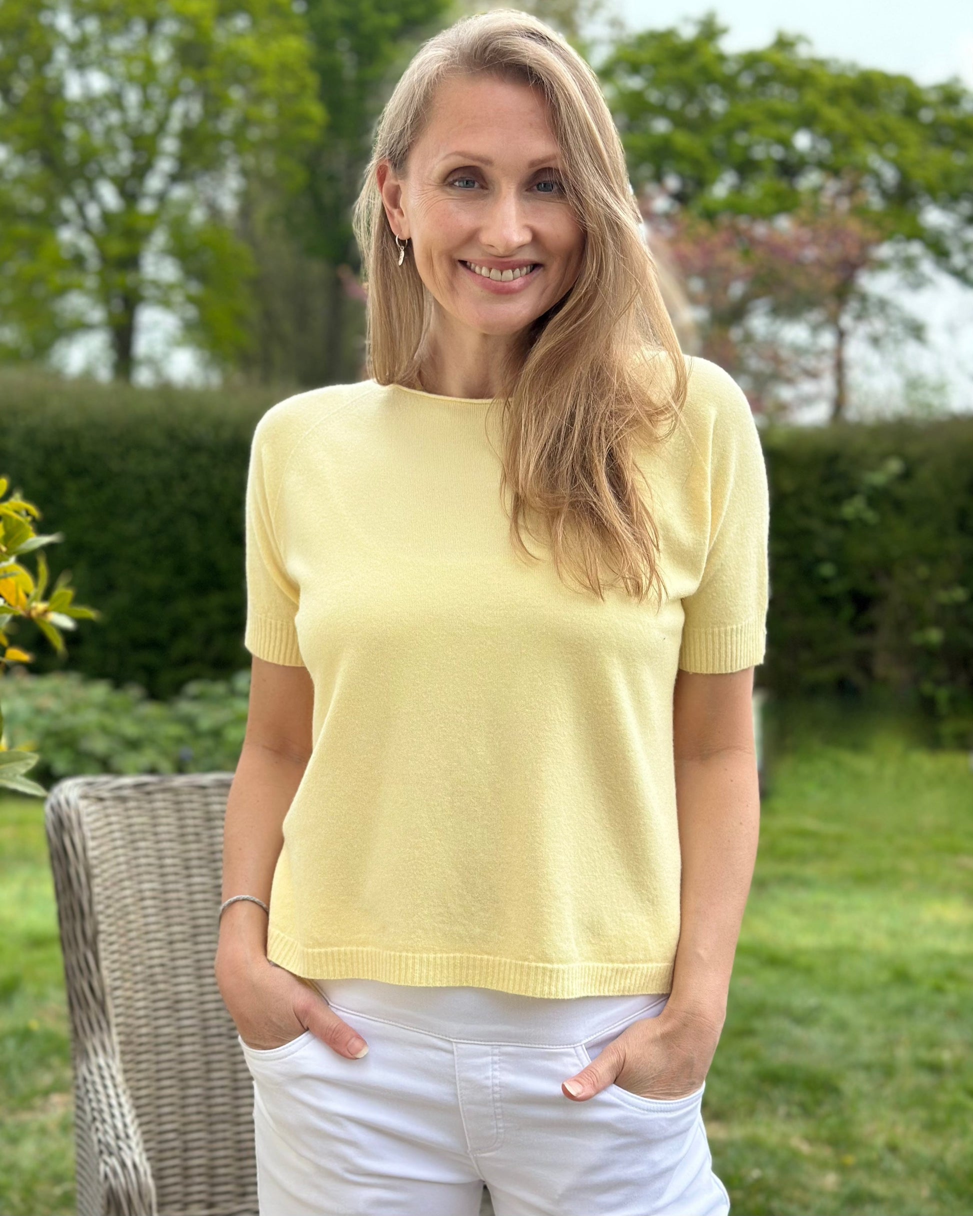 clothing Slash Neck Short Sleeve Jumper - Lemon