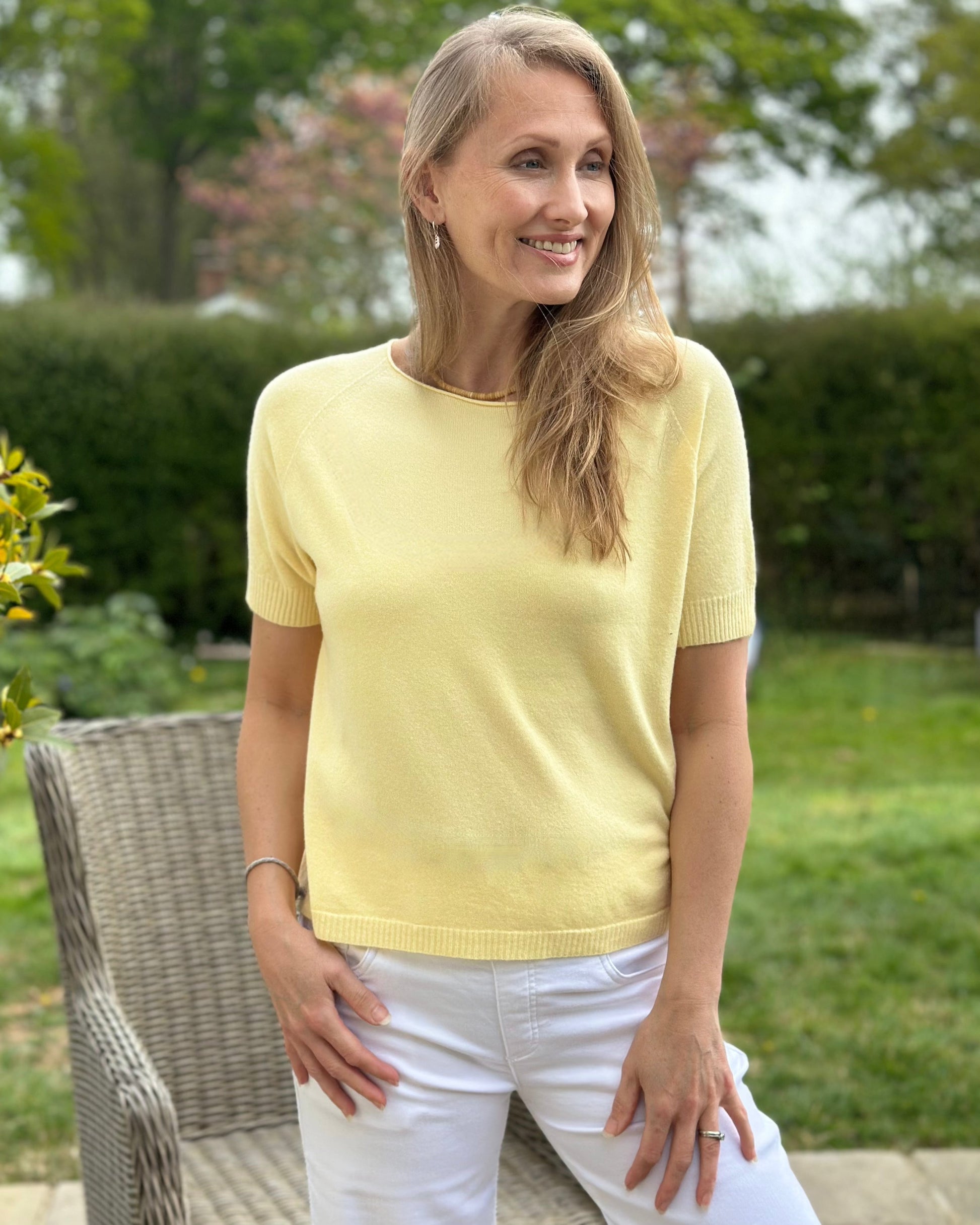 clothing Slash Neck Short Sleeve Jumper - Lemon